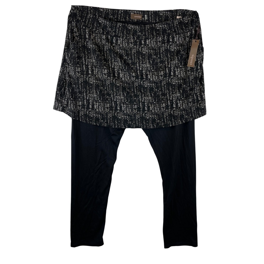 Crosby Womens XL Skort Leggings Black White Abstract Print Stretch Pull On NEW